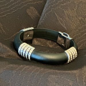 Black Rubber Bracelet with 3 Silver Pave Crystal Accents